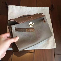 Replica Hermes Taupe Kelly Pochette Gold Hardware Bag