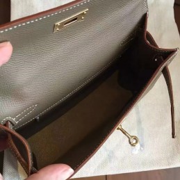 Replica Hermes Taupe Kelly Pochette Gold Hardware Bag