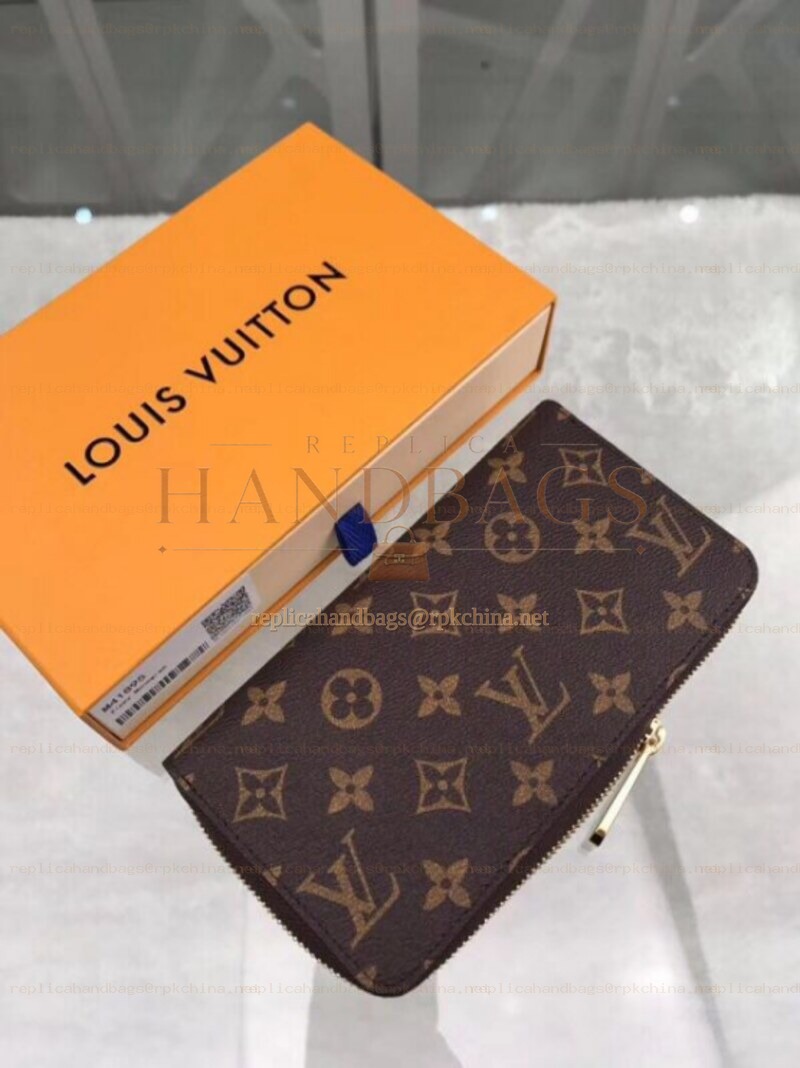 Replica Louis Vuitton Brown Monogram Fuchsia Interior Zippy Wallet