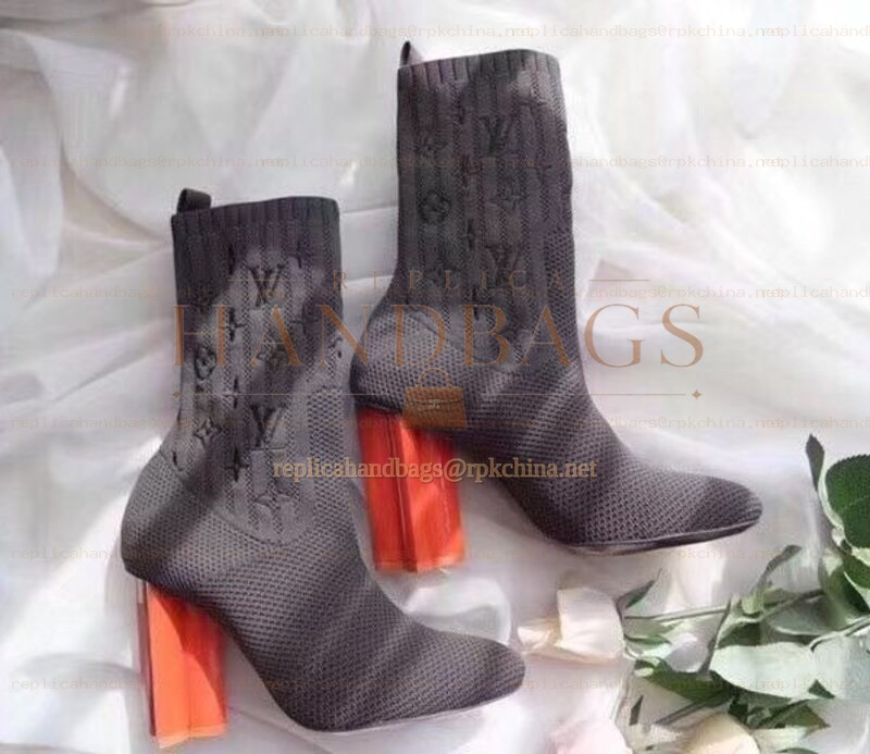 Replica Louis Vuitton Gray Red Heel Silhouette Ankle Boots