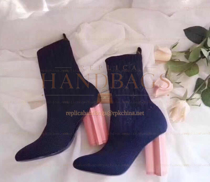 Replica Louis Vuitton Navy Pink Heel Silhouette Ankle Boots