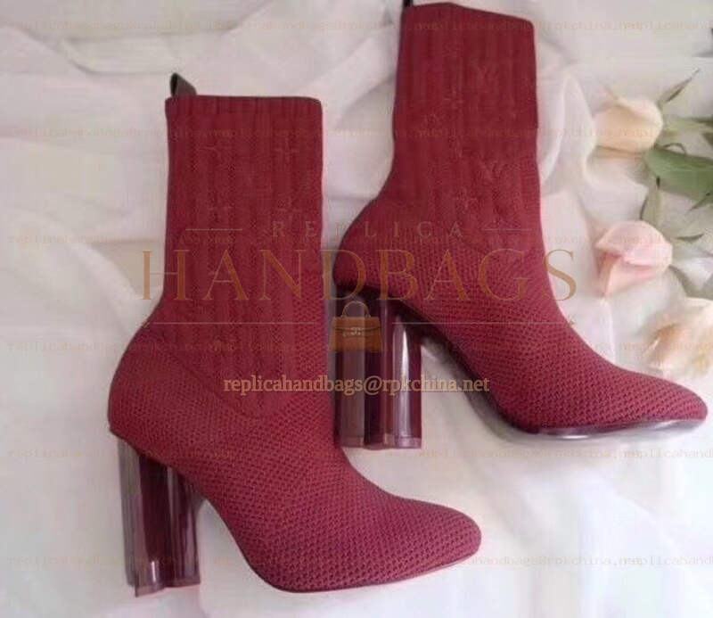 Replica Louis Vuitton Burgundy Pink Heel Silhouette Ankle Boots