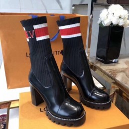 Replica Louis Vuitton Black Striped LVXLOL Star Trail Ankle Boots