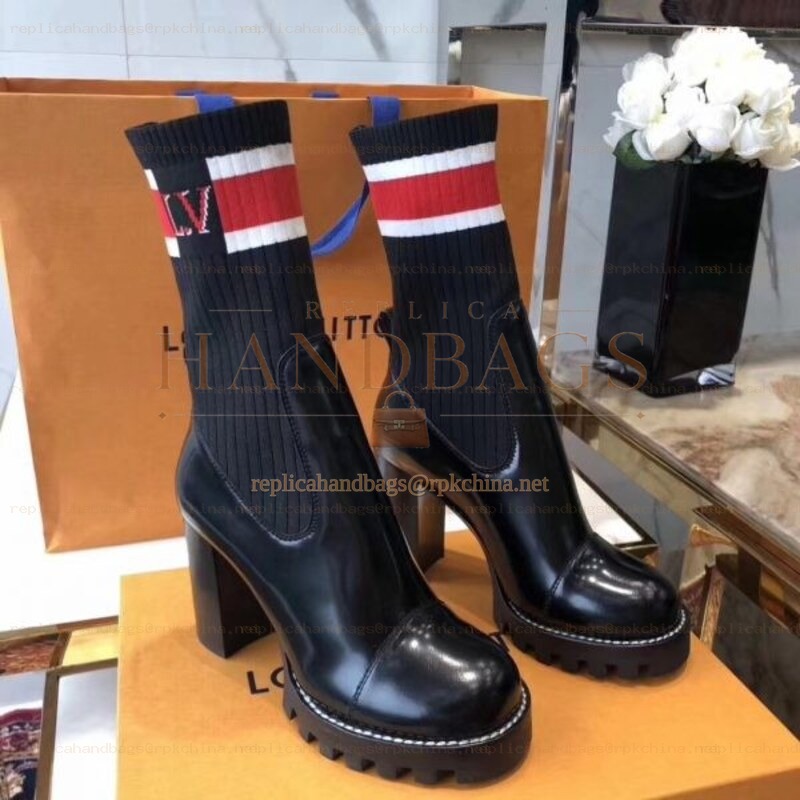 Replica Louis Vuitton Black Striped LVXLOL Star Trail Ankle Boots