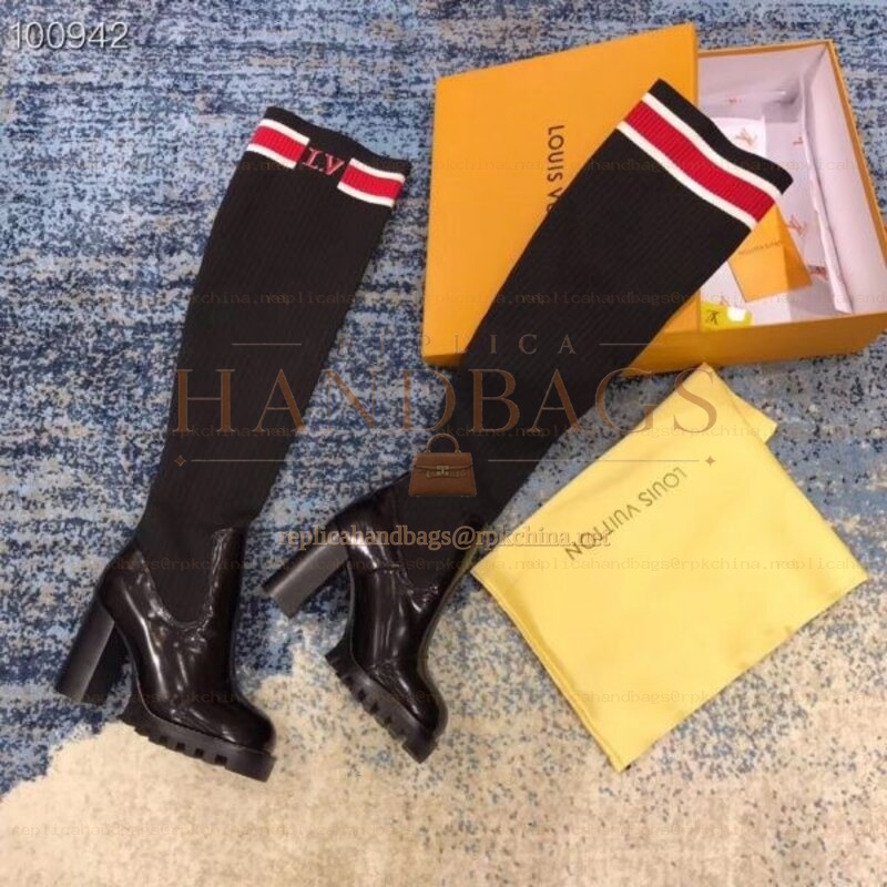 Replica Louis Vuitton Black LVXLOL Star Trail Knee-High Boots
