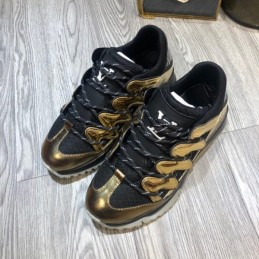 Replica Louis Vuitton Metallic Gold Black Zig Zag Sneakers