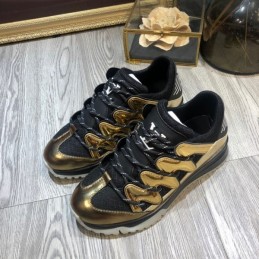 Replica Louis Vuitton Metallic Gold Black Zig Zag Sneakers