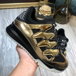 Replica Louis Vuitton Metallic Gold Black Zig Zag Sneakers