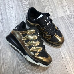 Replica Louis Vuitton Metallic Gold Black Zig Zag Sneakers