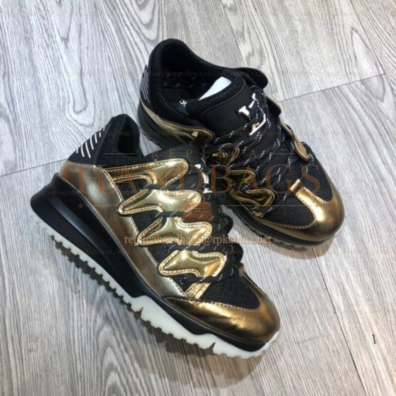 Replica Louis Vuitton Metallic Gold Black Zig Zag Sneakers