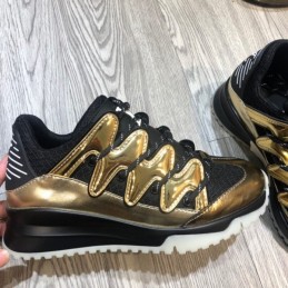 Replica Louis Vuitton Metallic Gold Black Zig Zag Sneakers