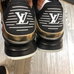 Replica Louis Vuitton Metallic Gold Black Zig Zag Sneakers