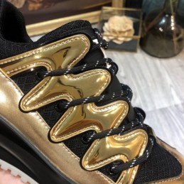 Replica Louis Vuitton Metallic Gold Black Zig Zag Sneakers