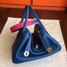 Replica Hermes Blue Lindy 30 Gold Hardware Bag