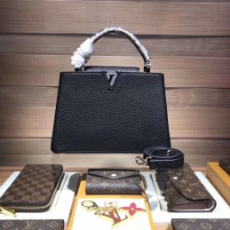 Replica Louis Vuitton Black Textured Capucines BB
