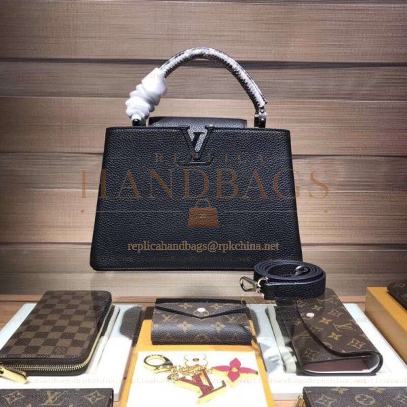 Replica Louis Vuitton Black Textured Capucines BB