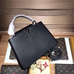Replica Louis Vuitton Black Textured Capucines BB