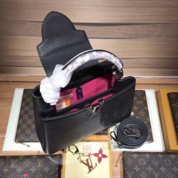Replica Louis Vuitton Black Textured Capucines BB