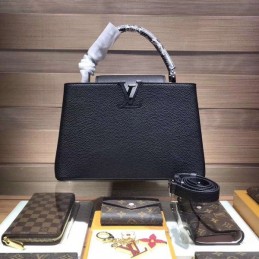 Replica Louis Vuitton Black Textured Capucines PM - Style 2