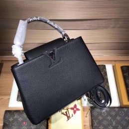 Replica Louis Vuitton Black Textured Capucines PM - Style 2