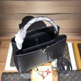 Replica Louis Vuitton Black Textured Capucines PM - Style 2