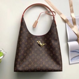 Replica Louis Vuitton Brown Monogram Red Interior Flower Hobo