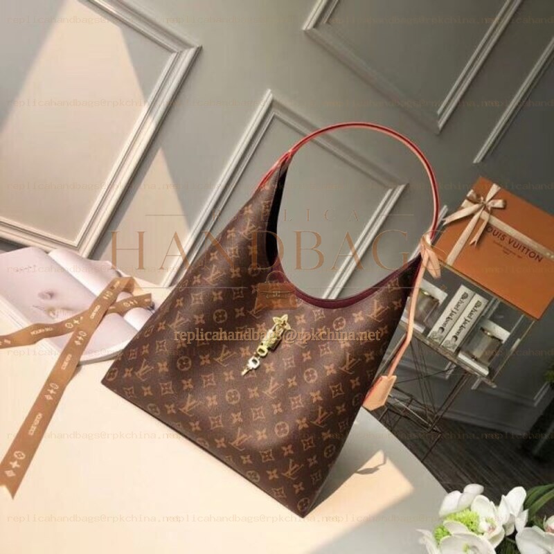 Replica Louis Vuitton Brown Monogram Red Interior Flower Hobo