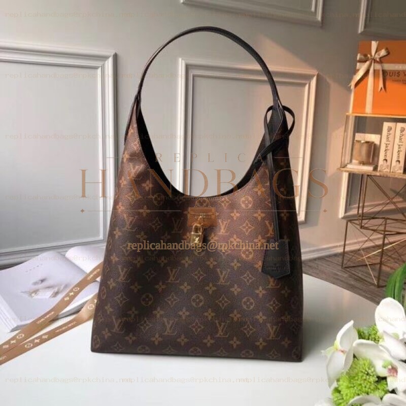 Replica Louis Vuitton Brown Monogram Black Interior Flower Hobo
