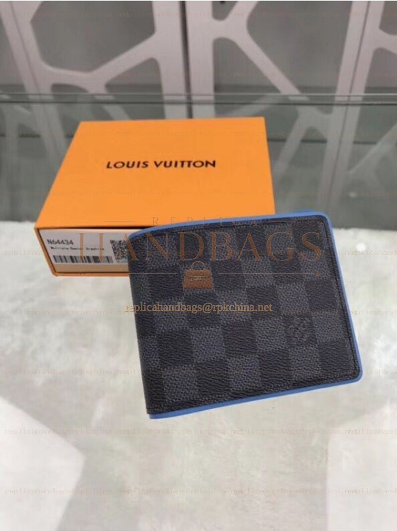 Replica Louis Vuitton Damier Graphite Blue Trim Multiple Wallet