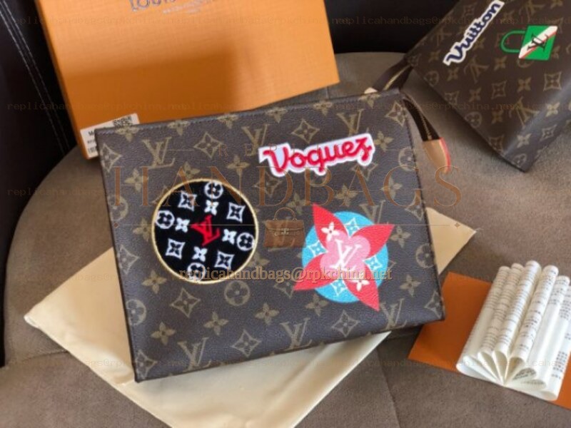 Replica Louis Vuitton Brown Monogram Travel Patch Toiletry Pouch 26