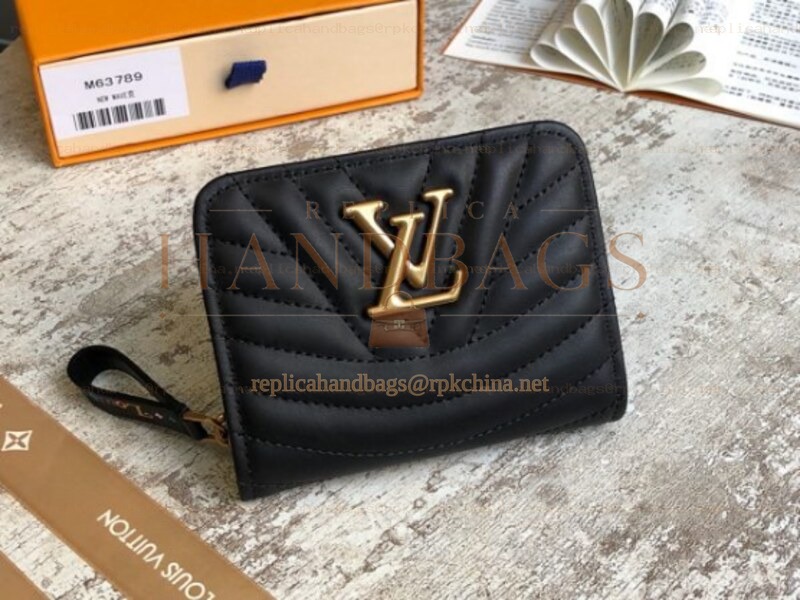 Replica Louis Vuitton Black Quilted New Wave Zipped Compact Wallet