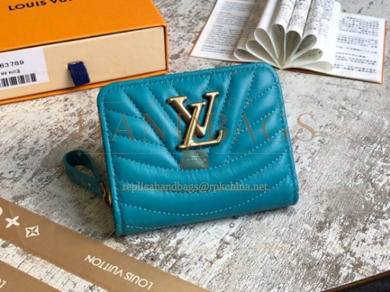 Replica Louis Vuitton Turquoise Quilted New Wave Zipped Compact Wallet