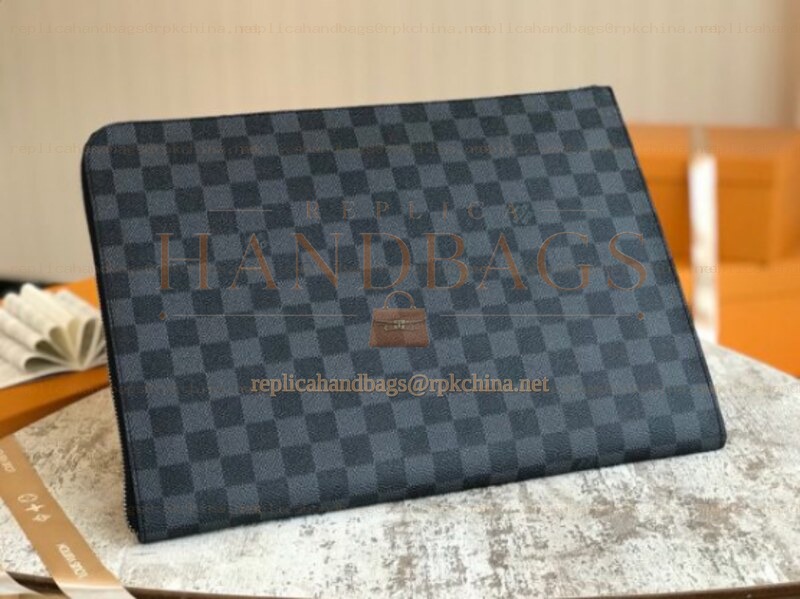 Replica Louis Vuitton Black Damier Graphite Large Pochette Jour GM