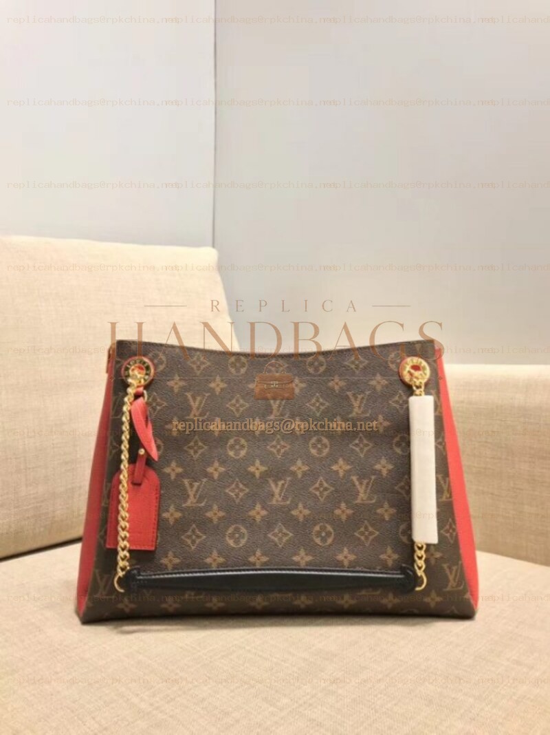 Replica Louis Vuitton Brown Monogram Red Trim Surene MM