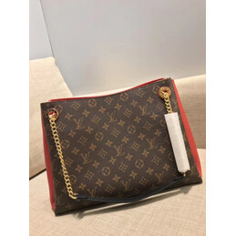 Replica Louis Vuitton Brown Monogram Red Trim Surene MM