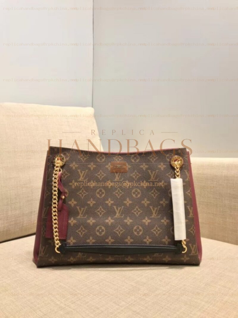 Replica Louis Vuitton Brown Monogram Burgundy Trim Surene MM