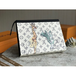 Replica Louis Vuitton White Savane Chapman Animal Print Pochette Voyage MM