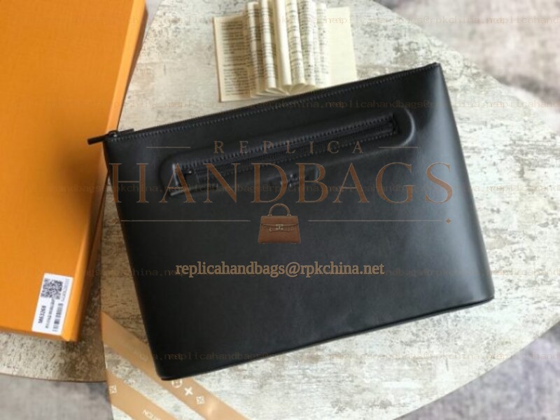 Replica Louis Vuitton Black Taiga Leather Recessed Handle Pochette Cosmos