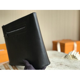 Replica Louis Vuitton Black Taiga Leather Recessed Handle Pochette Cosmos