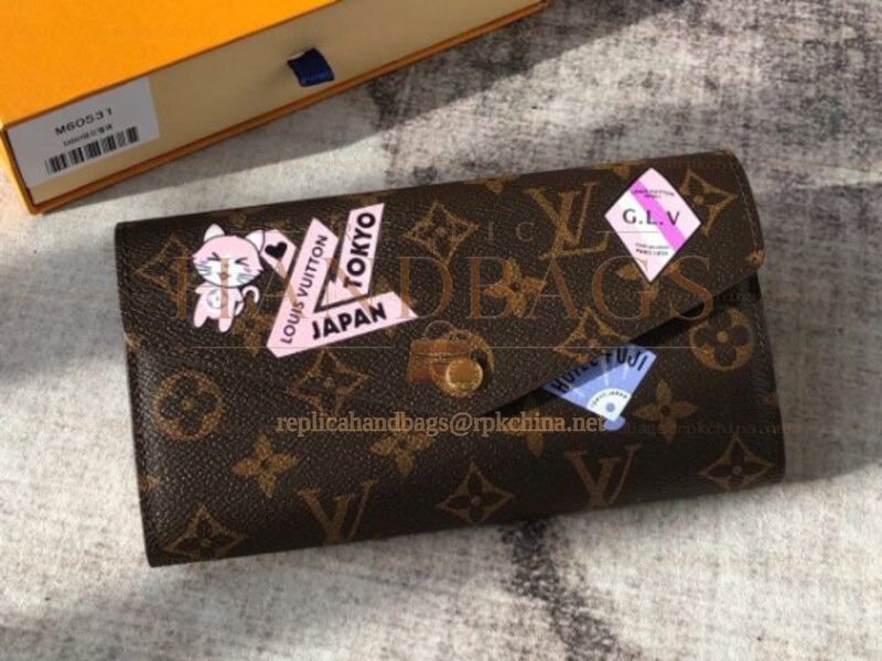 Replica Louis Vuitton Brown Monogram Japan Patch Sarah Wallet