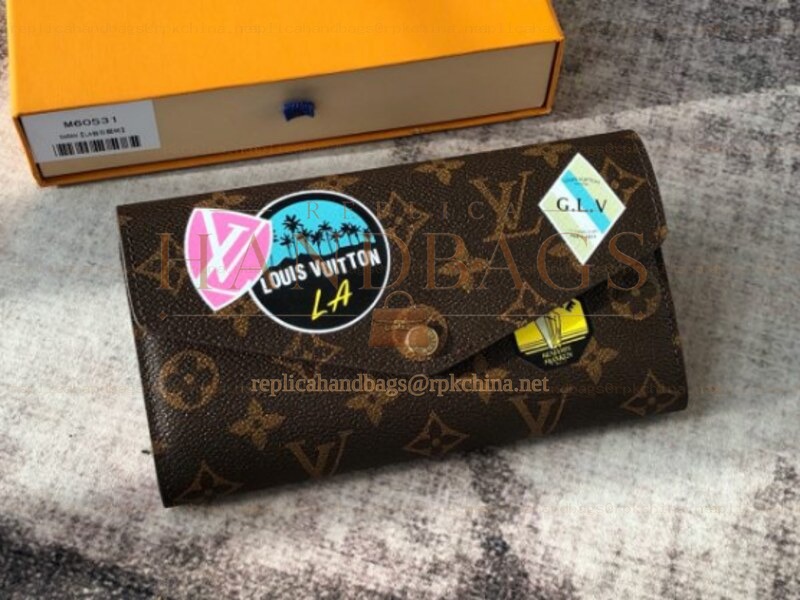 Replica Louis Vuitton Brown Monogram Los Angeles Patch Sarah Wallet