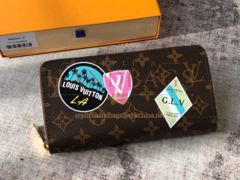 Replica Louis Vuitton Brown Monogram Los Angeles Patch Zippy Wallet