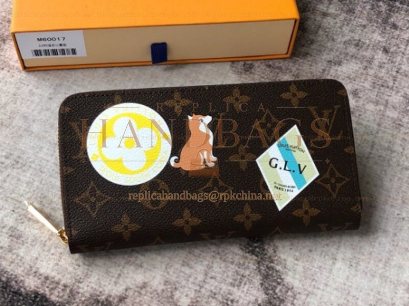 Replica Louis Vuitton Brown Monogram Floral Patch Zippy Wallet