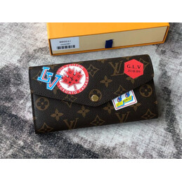 Replica Louis Vuitton Brown Monogram Paris Patch Red Interior Sarah Wallet