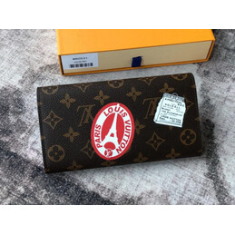 Replica Louis Vuitton Brown Monogram Paris Patch Red Interior Sarah Wallet