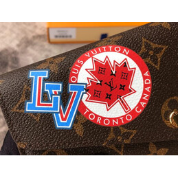 Replica Louis Vuitton Brown Monogram Paris Patch Red Interior Sarah Wallet