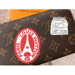 Replica Louis Vuitton Brown Monogram Paris Patch Red Interior Sarah Wallet