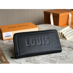 Replica Louis Vuitton Black Leather Embossed Louis Zippy Organizer Wallet