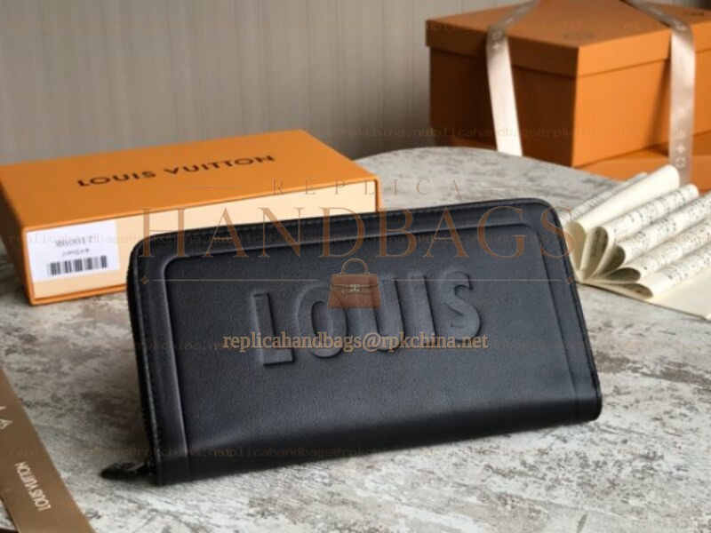 Replica Louis Vuitton Black Leather Embossed Louis Zippy Organizer Wallet