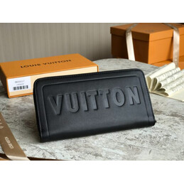 Replica Louis Vuitton Black Leather Embossed Louis Zippy Organizer Wallet